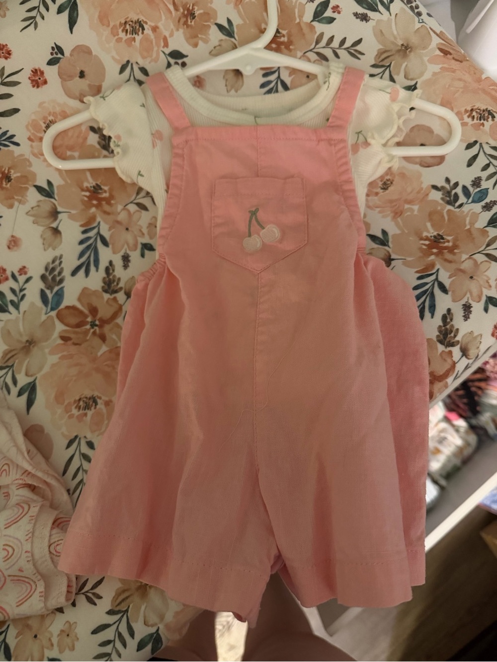 NWOT 0-3 Carter's Pink Cherry Pocket Baby Overalls